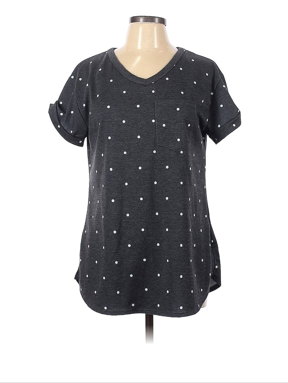 12 Pm By Mon Ami Dark Gray Polka Dot Tee - Size Large
